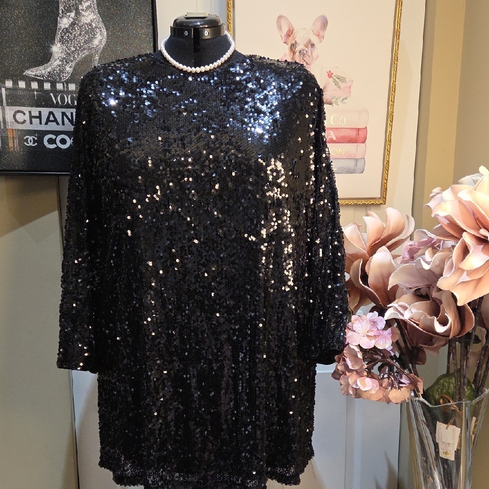 Nwot XXL Lauren Conrad Black Sequin Midi Dress - Elegant Evening Dress